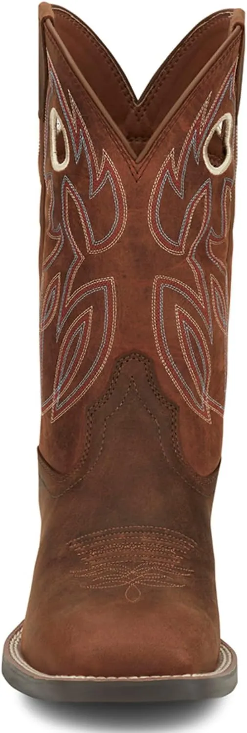 Justin Bowline 11" Cowboy Boots for Men - Square Toe Full-Grain Leather Western Boots for Men with Oil- and Slip-Resistant Rubber Outsole