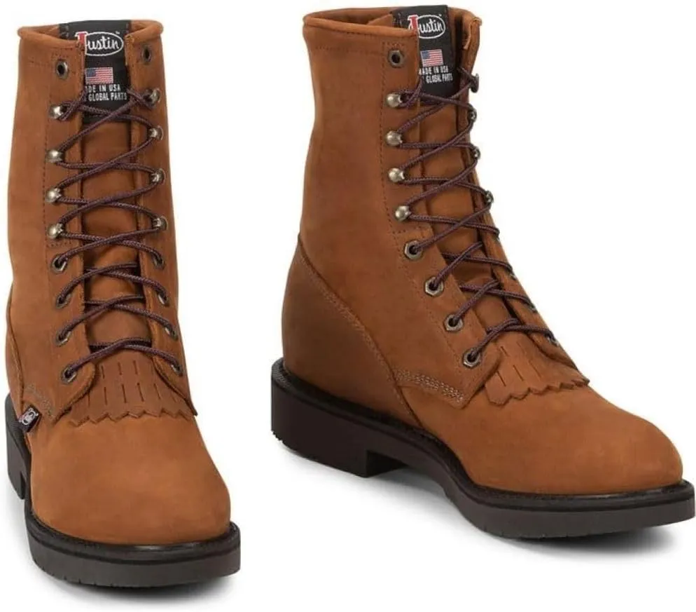 Justin Conductor 8" Work Boot for Men - Durable Leather, Slip-Resistant Sole, Double Comfort Insole