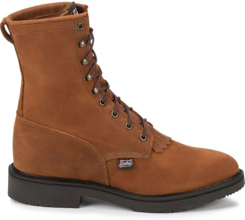Justin Conductor 8" Work Boot for Men - Durable Leather, Slip-Resistant Sole, Double Comfort Insole