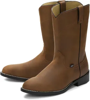 Justin Temple 10" Roper Cowboy Boots for Men - Durable Pull-On Round Toe Cowhide Boots with Covered Cushion Insole and Triple-Density Insole Board
