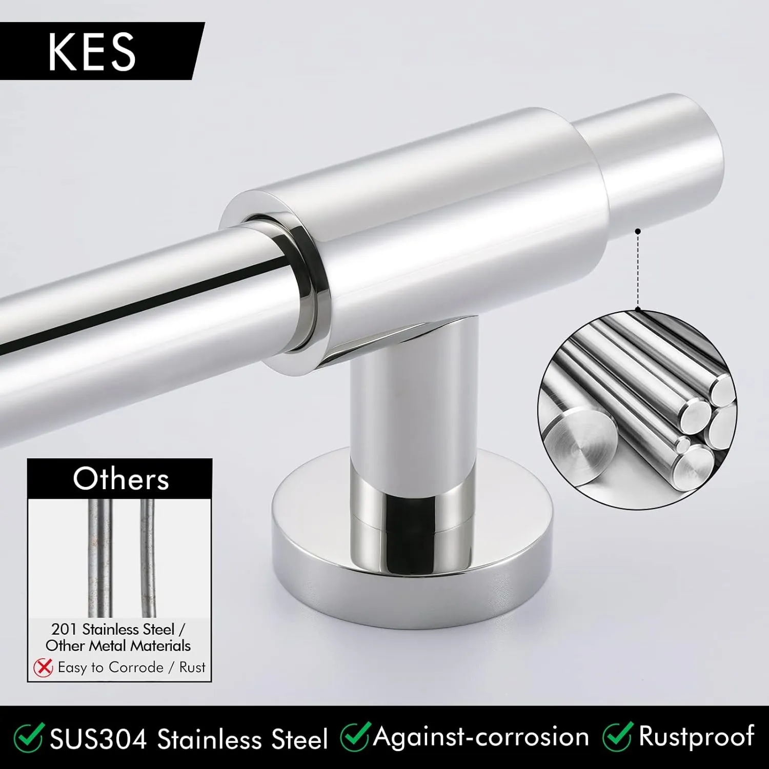 KES Shower Slide Bar 30-Inch with Adjustable Shower Head Holder, SUS 304 Stainless Steel Drill-free Mounted Shower Bar Polished Finish, F209S78DF-PS