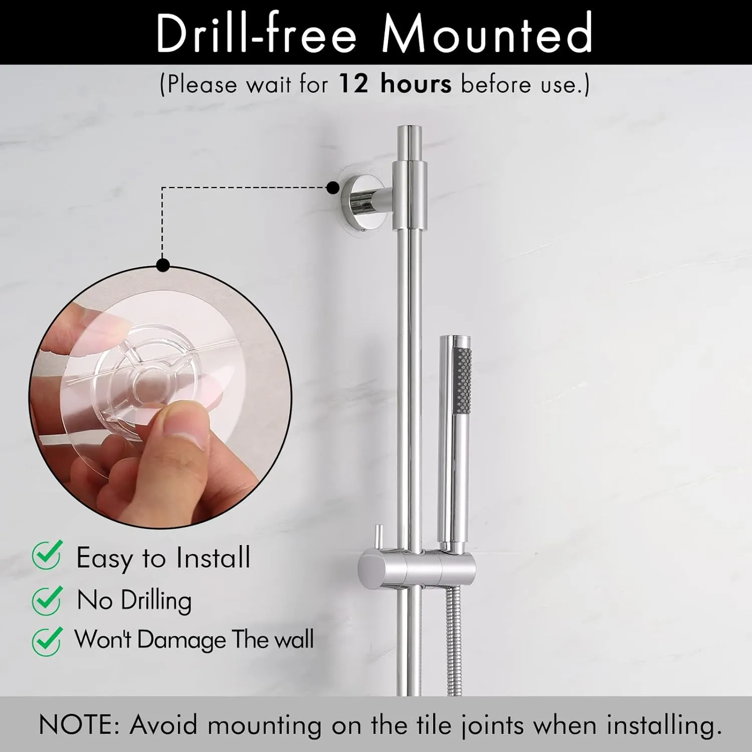 KES Shower Slide Bar 30-Inch with Adjustable Shower Head Holder, SUS 304 Stainless Steel Drill-free Mounted Shower Bar Polished Finish, F209S78DF-PS