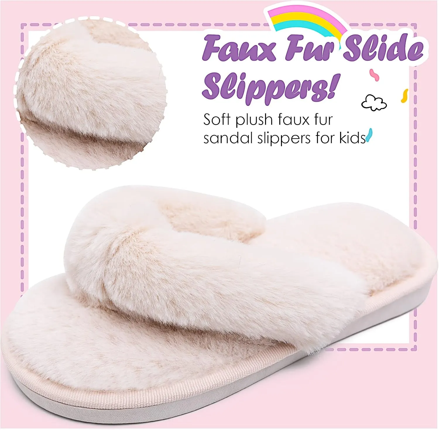 Kids Flip Flop Slippers Soft Plush Fuzzy House Home Thong Slippers for Boys and Girls Open Toe Indoor Outdoor Warm Comfy Slip On