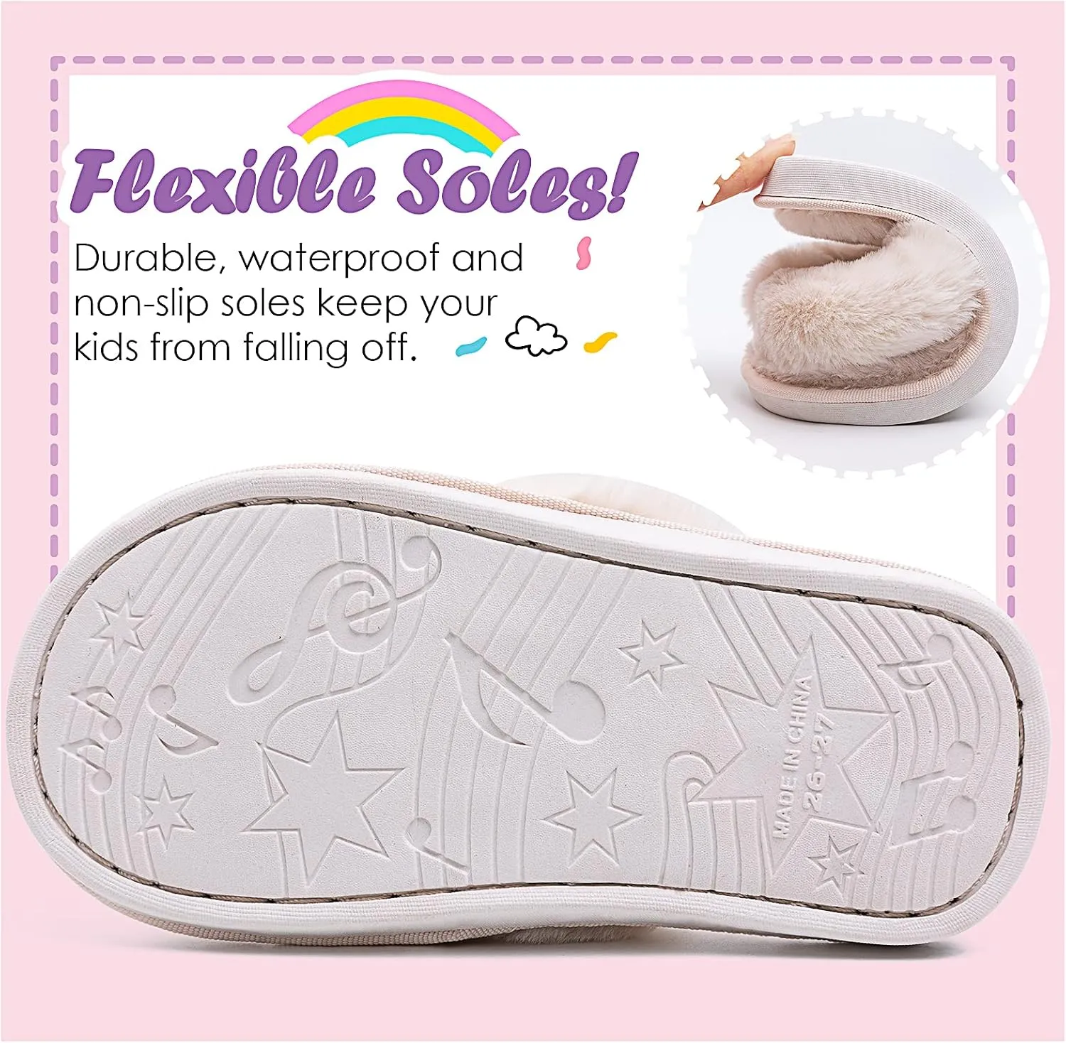 Kids Flip Flop Slippers Soft Plush Fuzzy House Home Thong Slippers for Boys and Girls Open Toe Indoor Outdoor Warm Comfy Slip On