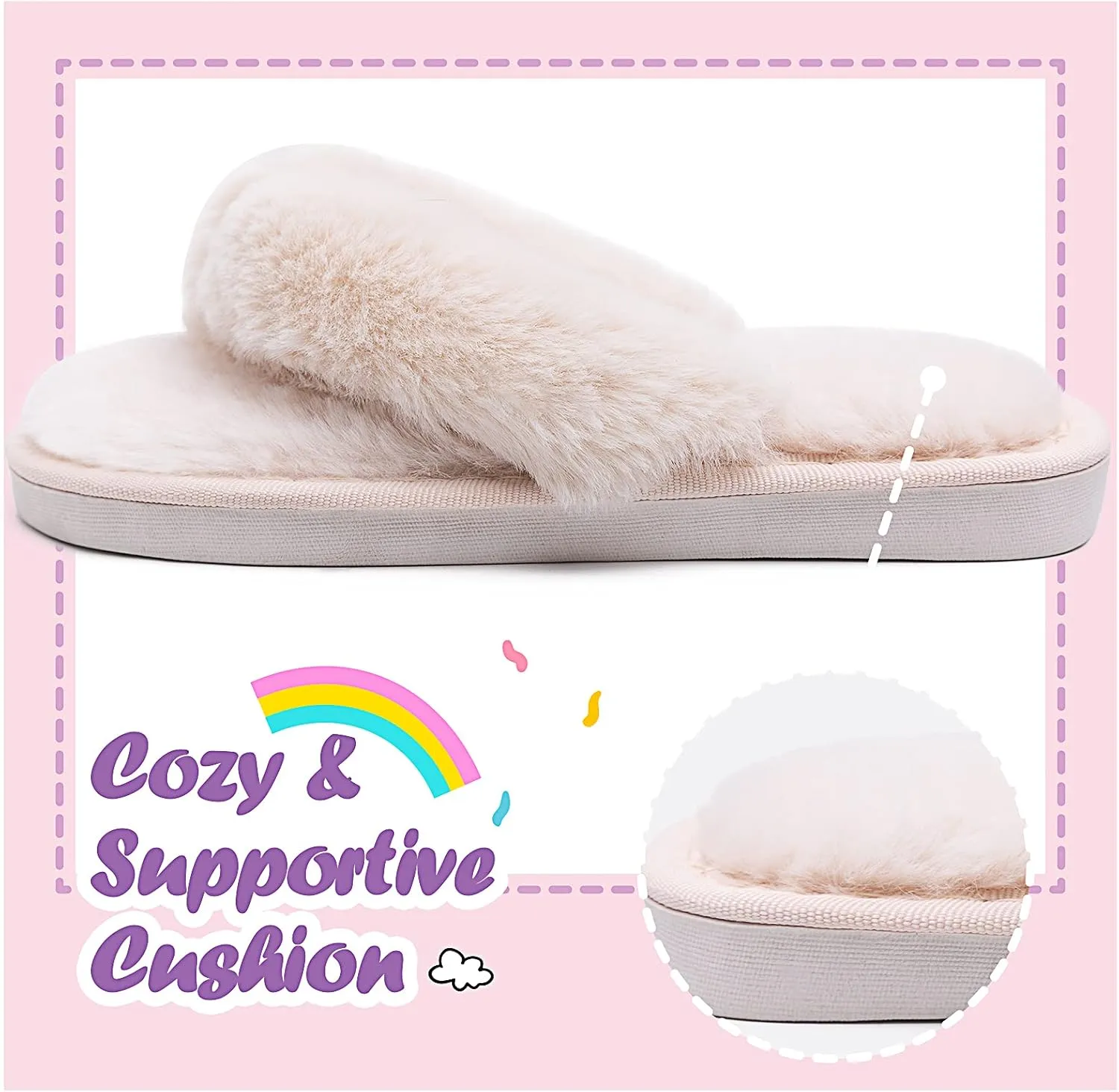 Kids Flip Flop Slippers Soft Plush Fuzzy House Home Thong Slippers for Boys and Girls Open Toe Indoor Outdoor Warm Comfy Slip On