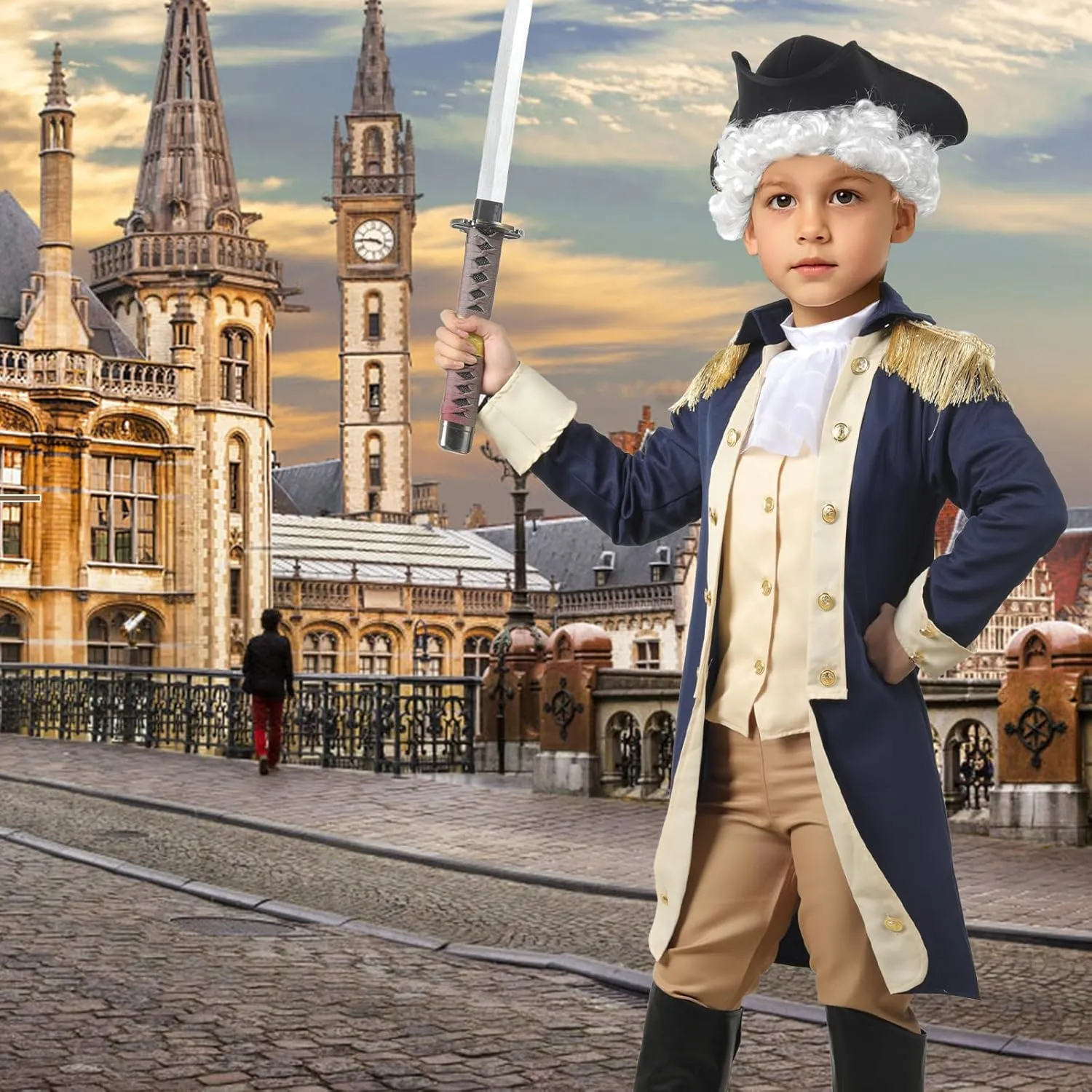 Kids George Washington Costume Founding Father Costume for Boys American Colonial Uniform