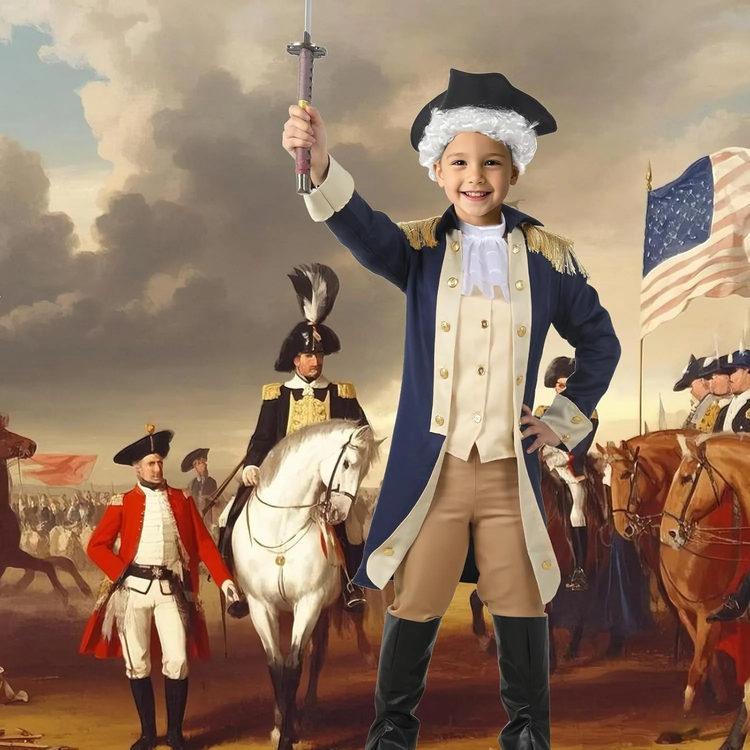Kids George Washington Costume Founding Father Costume for Boys American Colonial Uniform