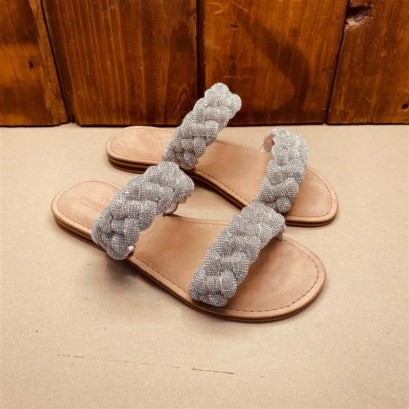 Kingsley Heath Woven Two Strap Mule Silver/Brass/Tan