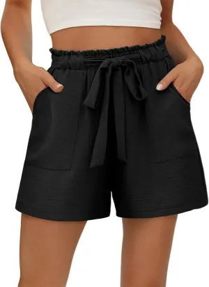KISSMODA Womens Summer Shorts with Pockets Lightweight High Waisted Adjustable Tie Knot Loose Casual Short