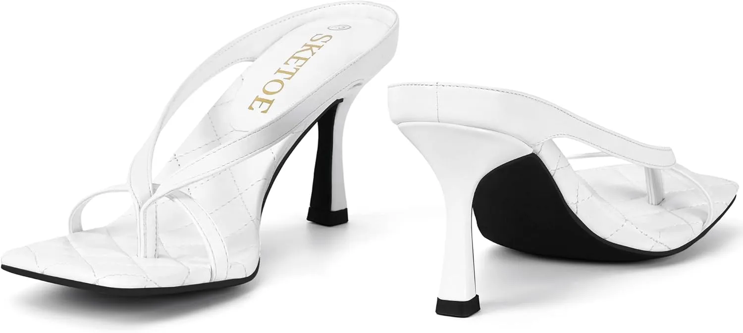 Kitten Heels for Women Square Open Toe Sandals Dressy Wedding Party Shoes Flip Flops T Strap Slip On 3inch High Heels