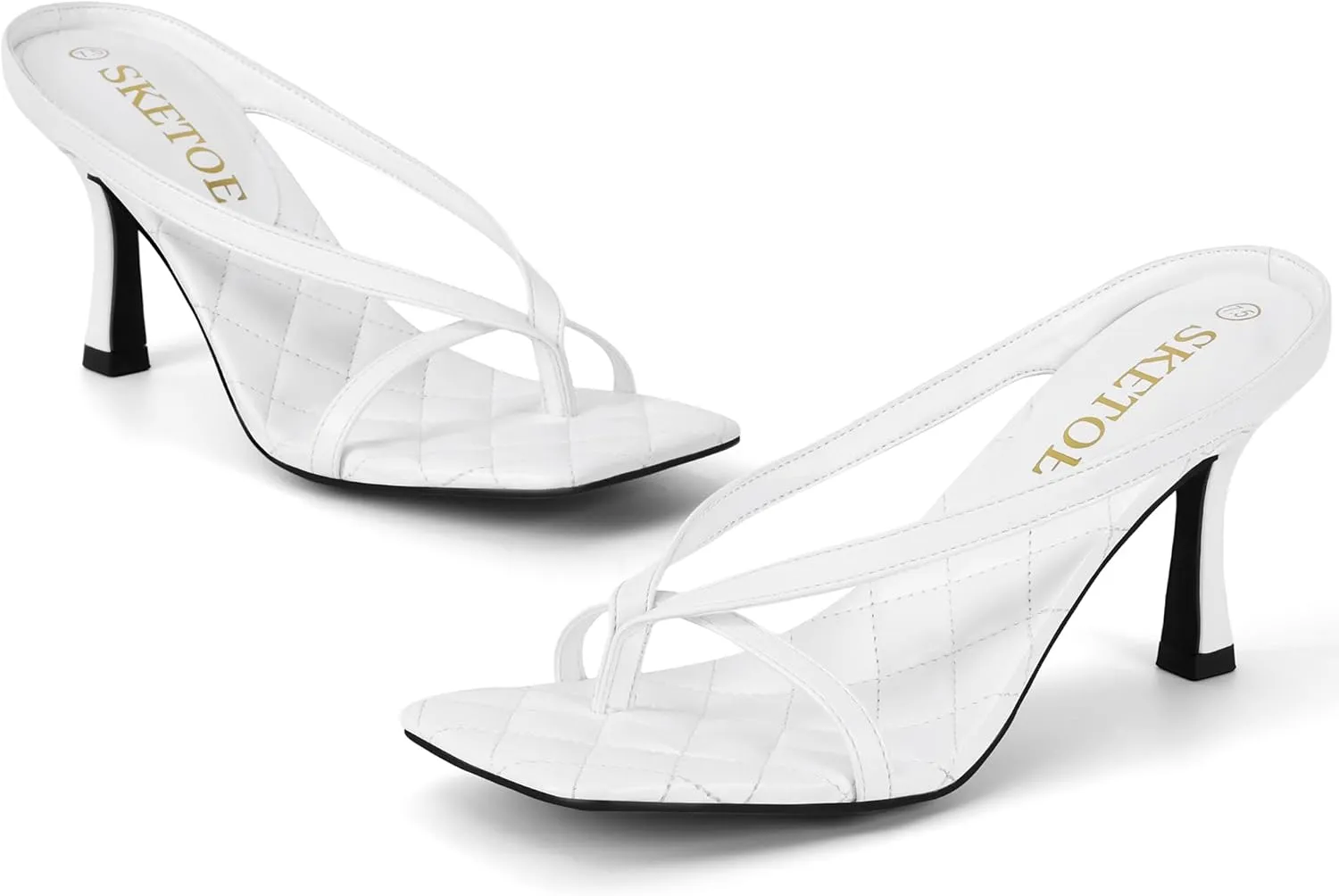Kitten Heels for Women Square Open Toe Sandals Dressy Wedding Party Shoes Flip Flops T Strap Slip On 3inch High Heels
