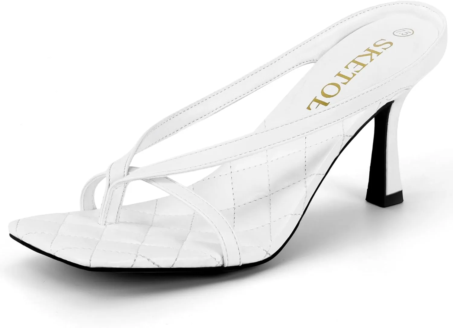 Kitten Heels for Women Square Open Toe Sandals Dressy Wedding Party Shoes Flip Flops T Strap Slip On 3inch High Heels