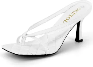 Kitten Heels for Women Square Open Toe Sandals Dressy Wedding Party Shoes Flip Flops T Strap Slip On 3inch High Heels