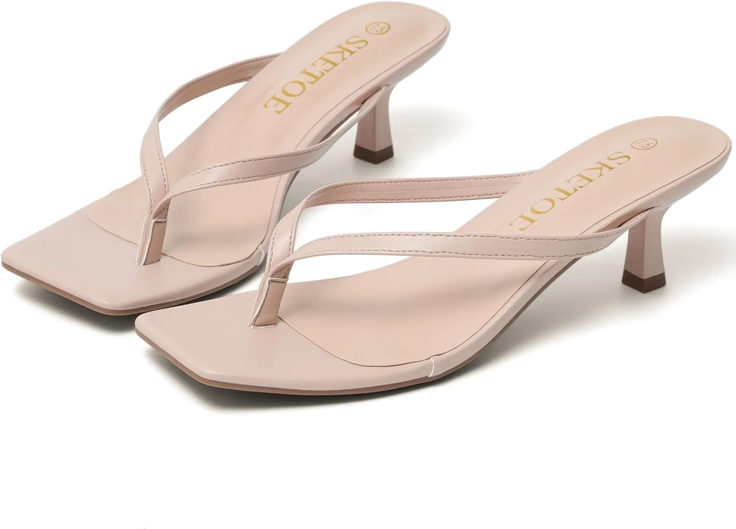 Kitten Heels for Women Square Toe Sandals Flip Flop Heels Thong Sandals Comfortable Summer 2 Inch Heels Sandals