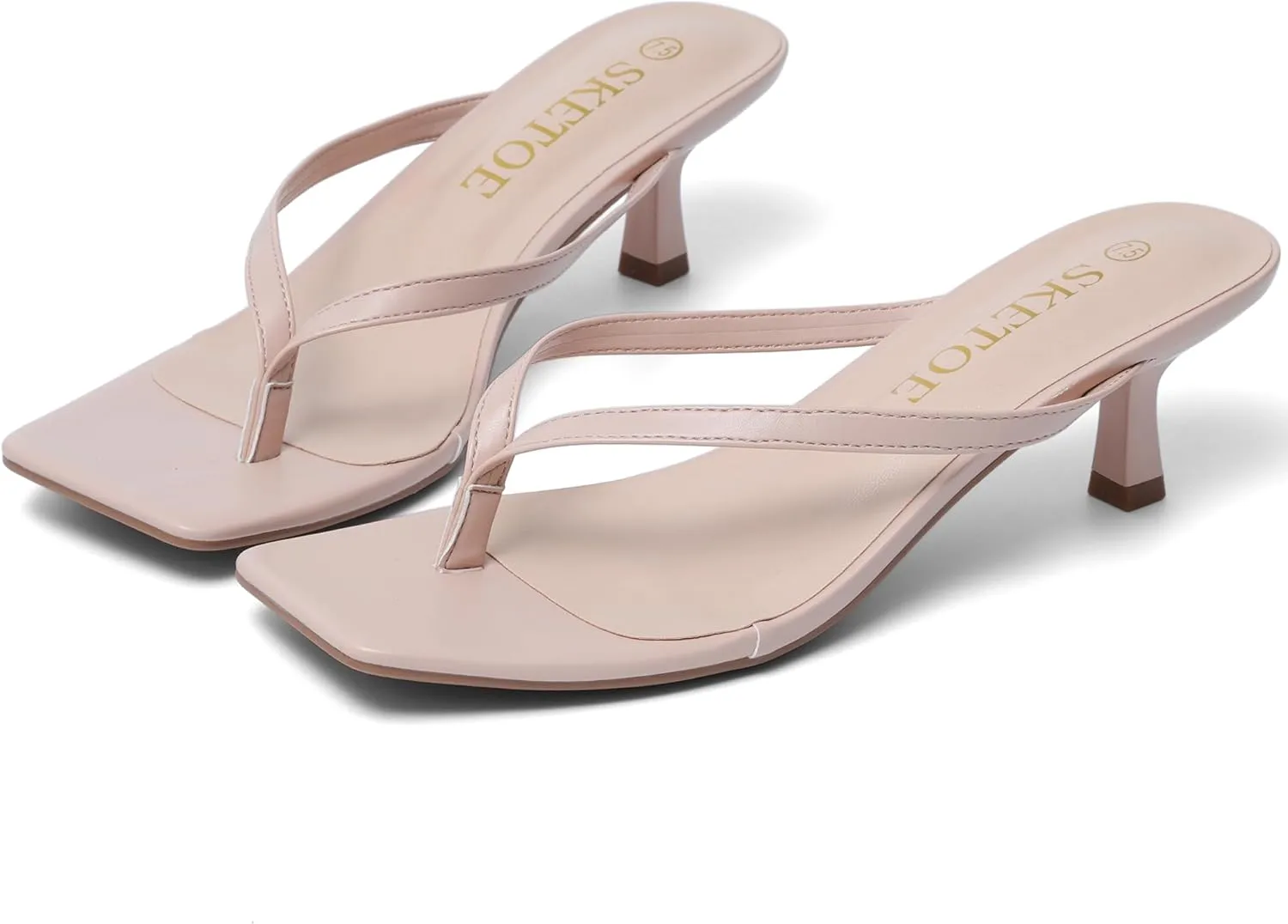Kitten Heels for Women Square Toe Sandals Flip Flop Heels Thong Sandals Comfortable Summer 2 Inch Heels Sandals