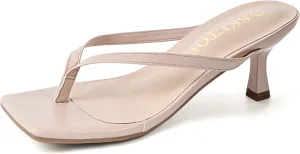Kitten Heels for Women Square Toe Sandals Flip Flop Heels Thong Sandals Comfortable Summer 2 Inch Heels Sandals