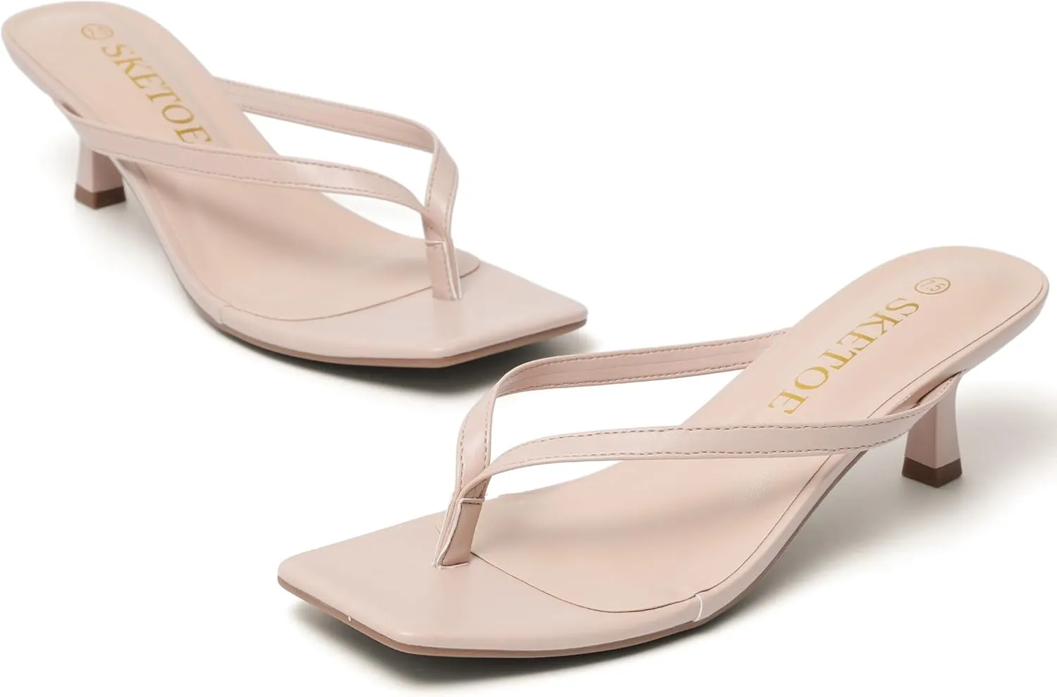 Kitten Heels for Women Square Toe Sandals Flip Flop Heels Thong Sandals Comfortable Summer 2 Inch Heels Sandals
