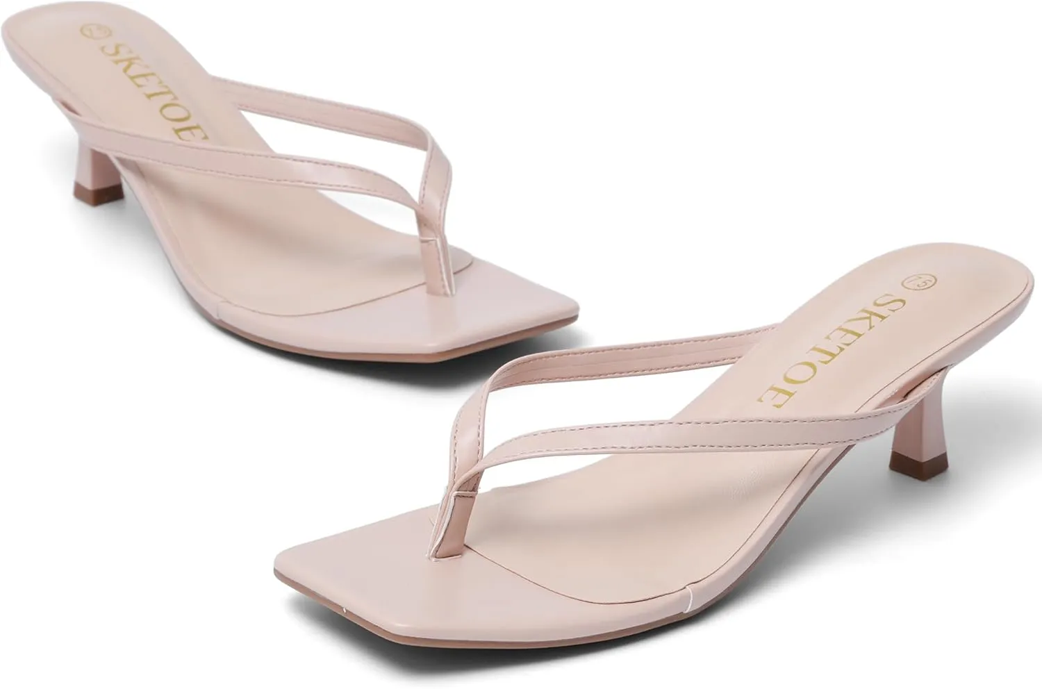 Kitten Heels for Women Square Toe Sandals Flip Flop Heels Thong Sandals Comfortable Summer 2 Inch Heels Sandals