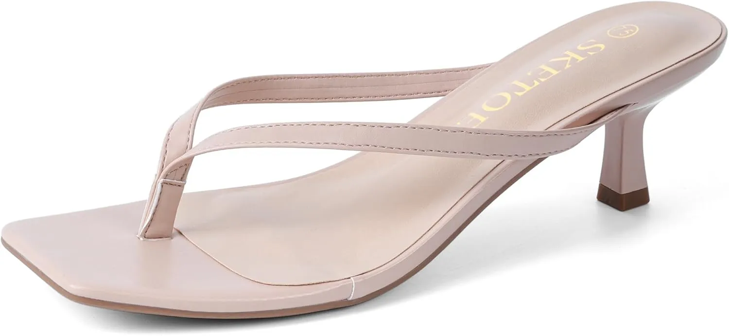 Kitten Heels for Women Square Toe Sandals Flip Flop Heels Thong Sandals Comfortable Summer 2 Inch Heels Sandals