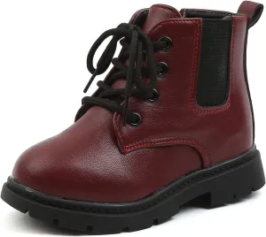 Komfyea Toddler Kids Boots Side Zipper Combat Short Ankle Boots for Boy's Girl's