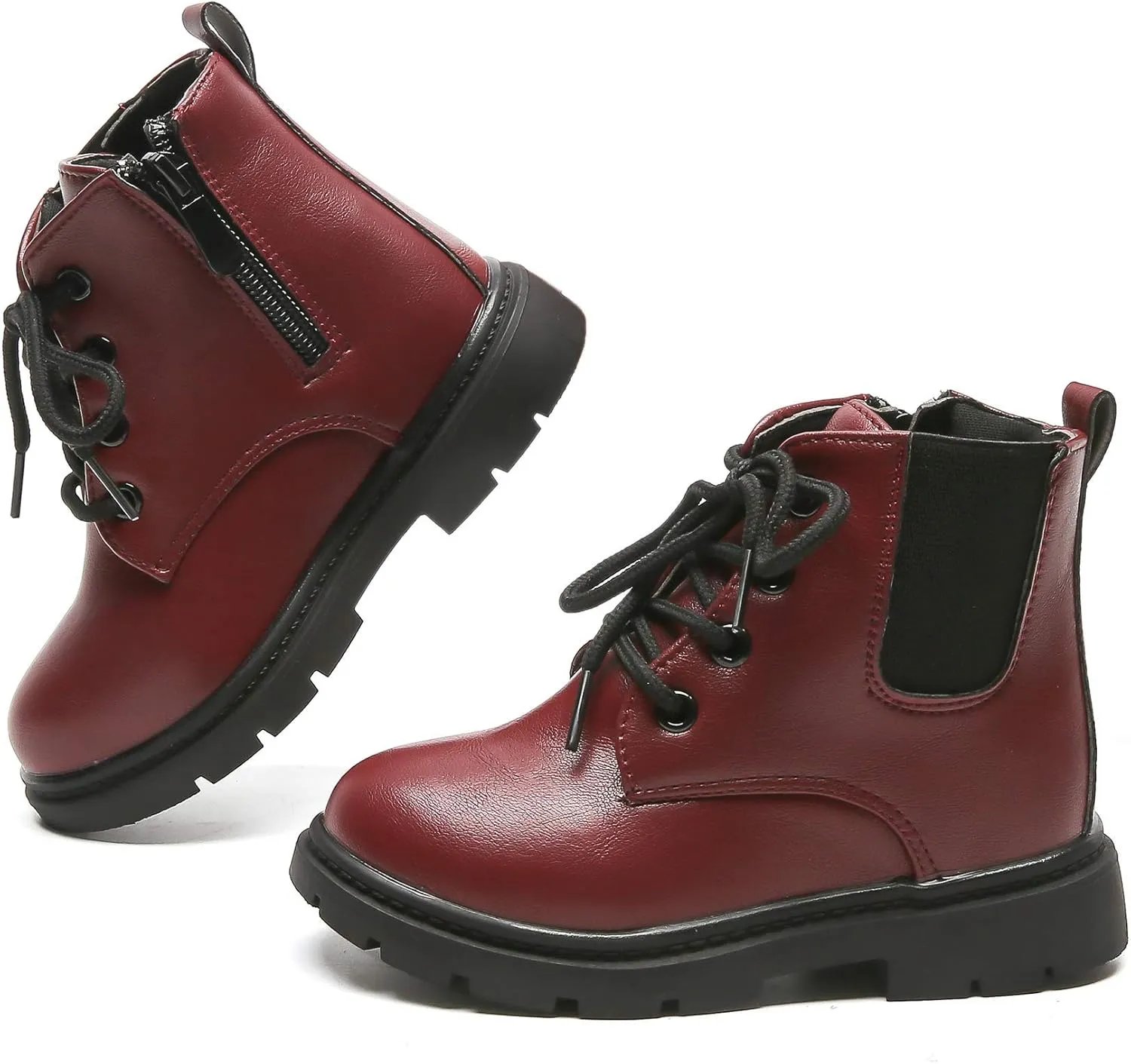 Komfyea Toddler Kids Boots Side Zipper Combat Short Ankle Boots for Boy's Girl's
