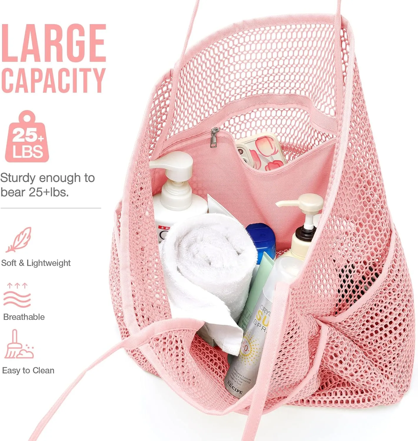 KPX Beach Bag with Mini Pocket, Beach Tote Bags for Women Large Foldable Mesh Swimming Pool Travel Bags - Sandproof