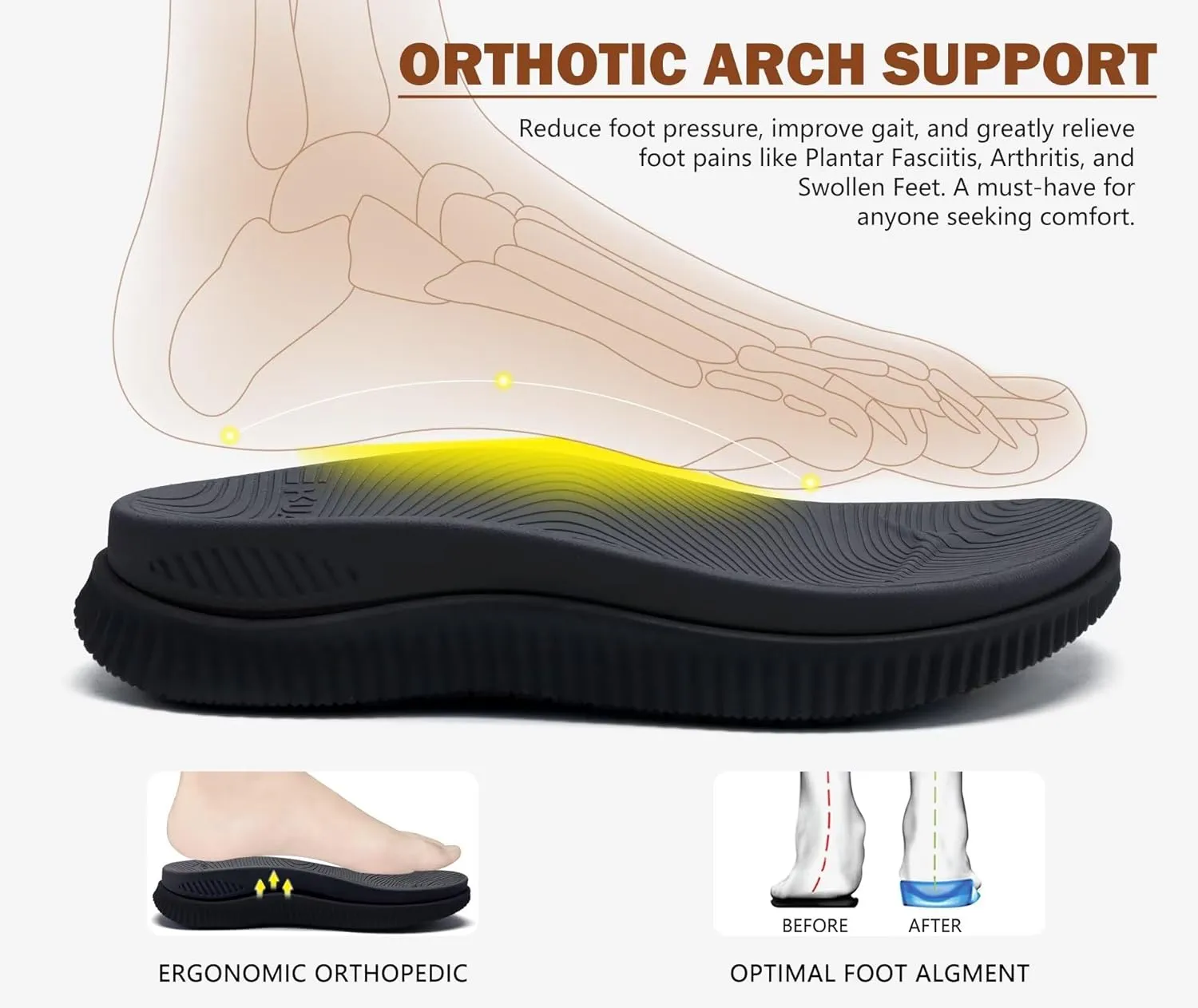 KuaiLu Mens Orthotic Flip Flops Men's Recovery Walking Sandals Adjustable Thick Athletic Cushion Sport Slides for Man, Water Resistant & Lightweight, Soft Comfort Fit & Arch Support