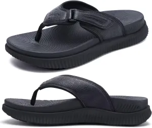 KuaiLu Mens Orthotic Flip Flops Men's Recovery Walking Sandals Adjustable Thick Athletic Cushion Sport Slides for Man, Water Resistant & Lightweight, Soft Comfort Fit & Arch Support