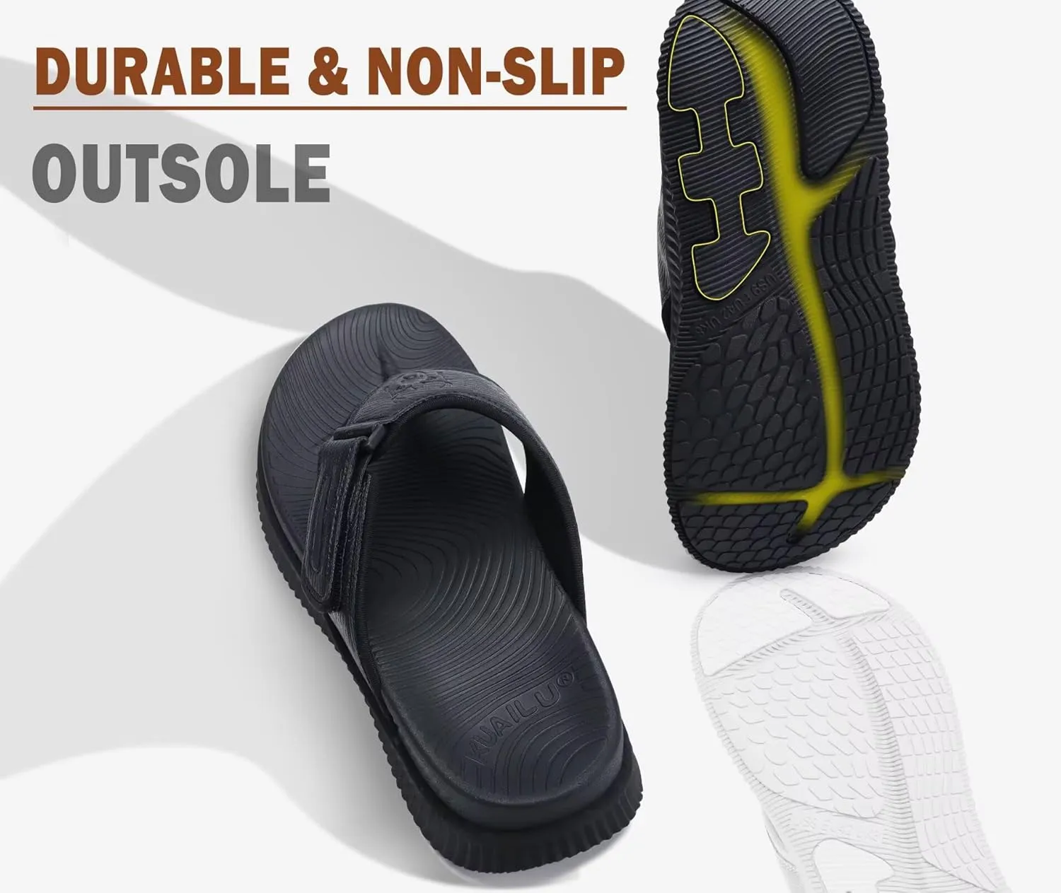 KuaiLu Mens Orthotic Flip Flops Men's Recovery Walking Sandals Adjustable Thick Athletic Cushion Sport Slides for Man, Water Resistant & Lightweight, Soft Comfort Fit & Arch Support