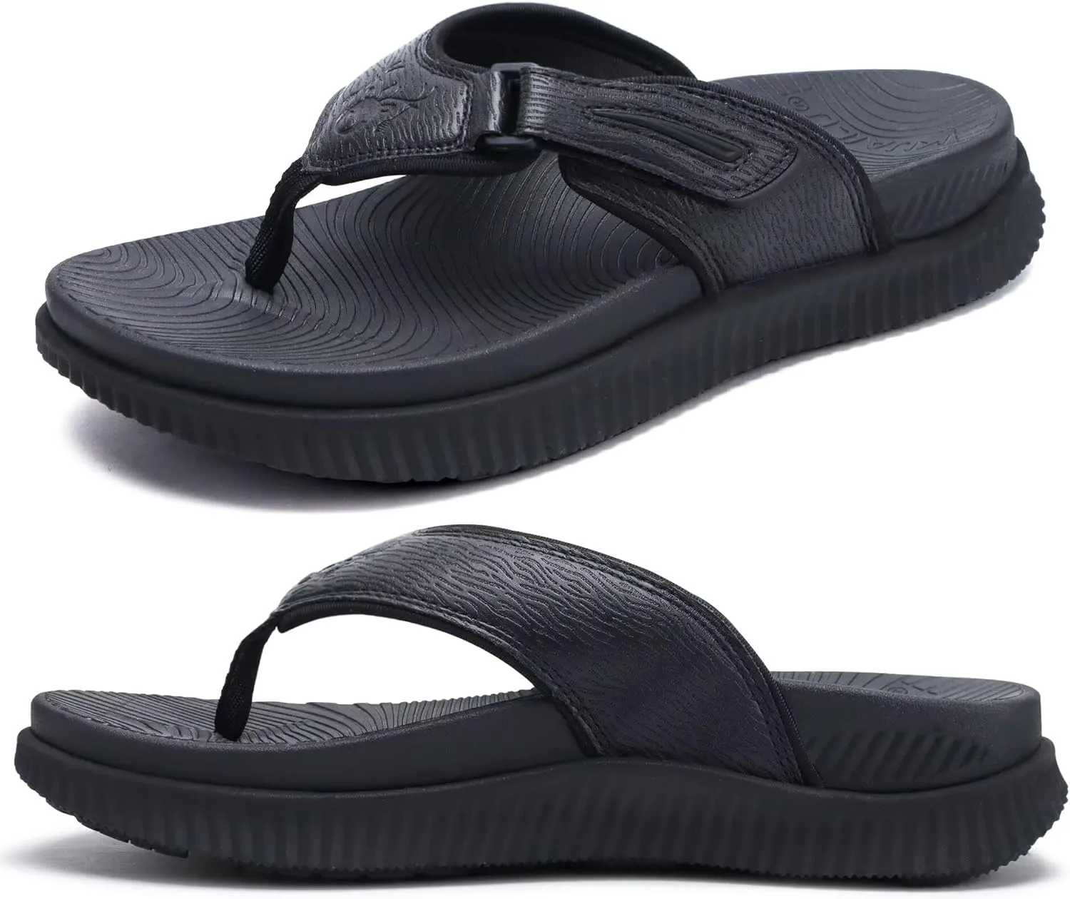KuaiLu Mens Orthotic Flip Flops Men's Recovery Walking Sandals Adjustable Thick Athletic Cushion Sport Slides for Man, Water Resistant & Lightweight, Soft Comfort Fit & Arch Support