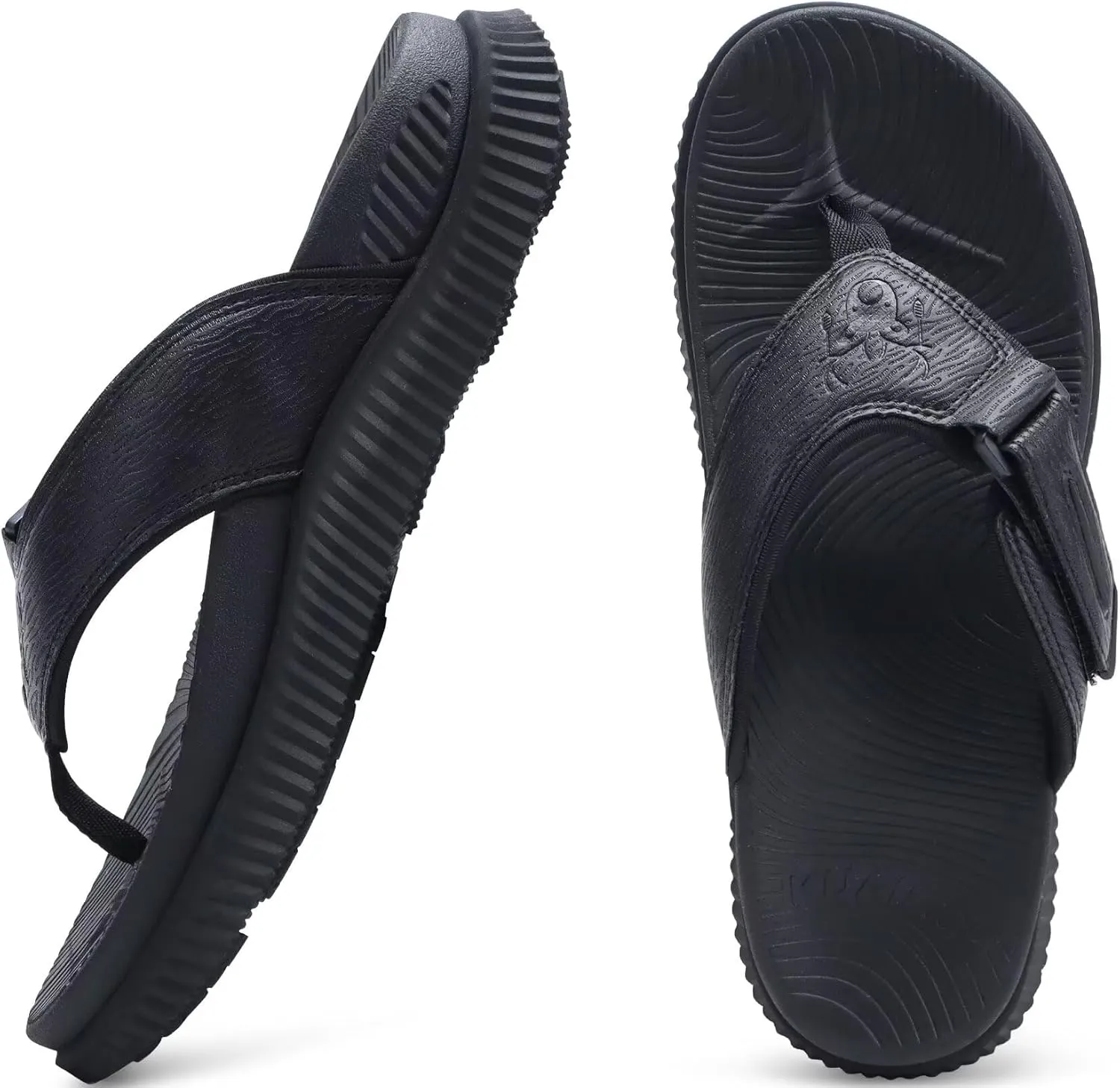 KuaiLu Mens Orthotic Flip Flops Men's Recovery Walking Sandals Adjustable Thick Athletic Cushion Sport Slides for Man, Water Resistant & Lightweight, Soft Comfort Fit & Arch Support