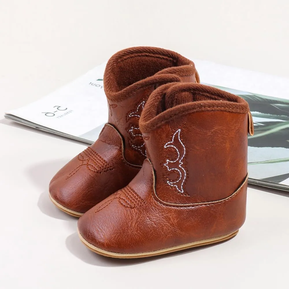 Kuner Baby Cowboy Boots Western Boots Toddler Cowboy Bootie Soft Sole Non-Slip Crib Shoes for Infant Boys Girls0-18 Months