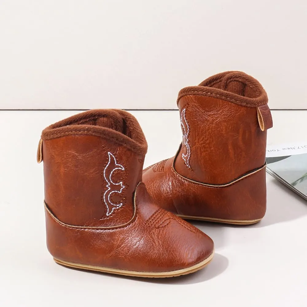 Kuner Baby Cowboy Boots Western Boots Toddler Cowboy Bootie Soft Sole Non-Slip Crib Shoes for Infant Boys Girls0-18 Months