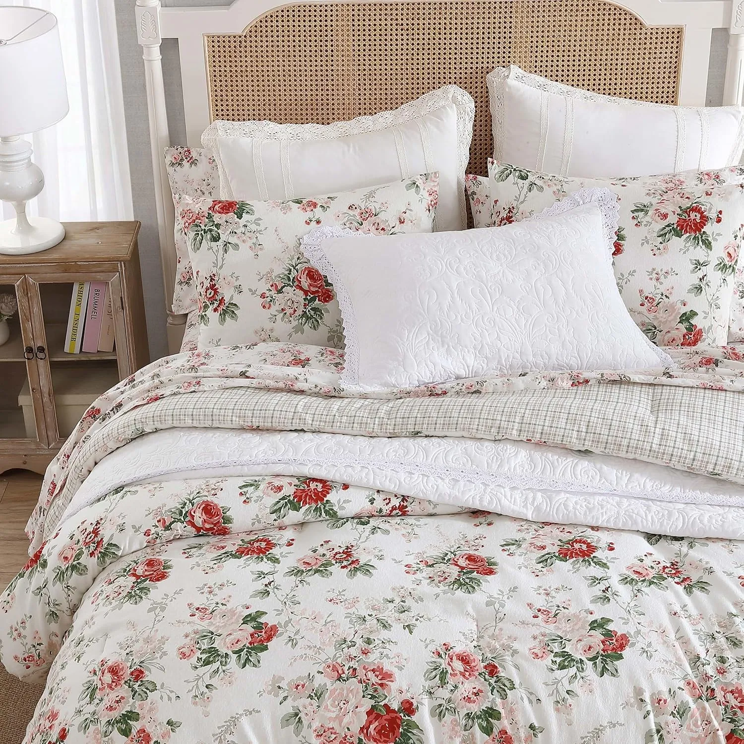 Laura Ashley - King Comforter Set, Reversible Brushed Cotton Flannel Bedding with Matching Shams, Luxuriously Soft & Warm Home Decor (Ashfield Red, King)