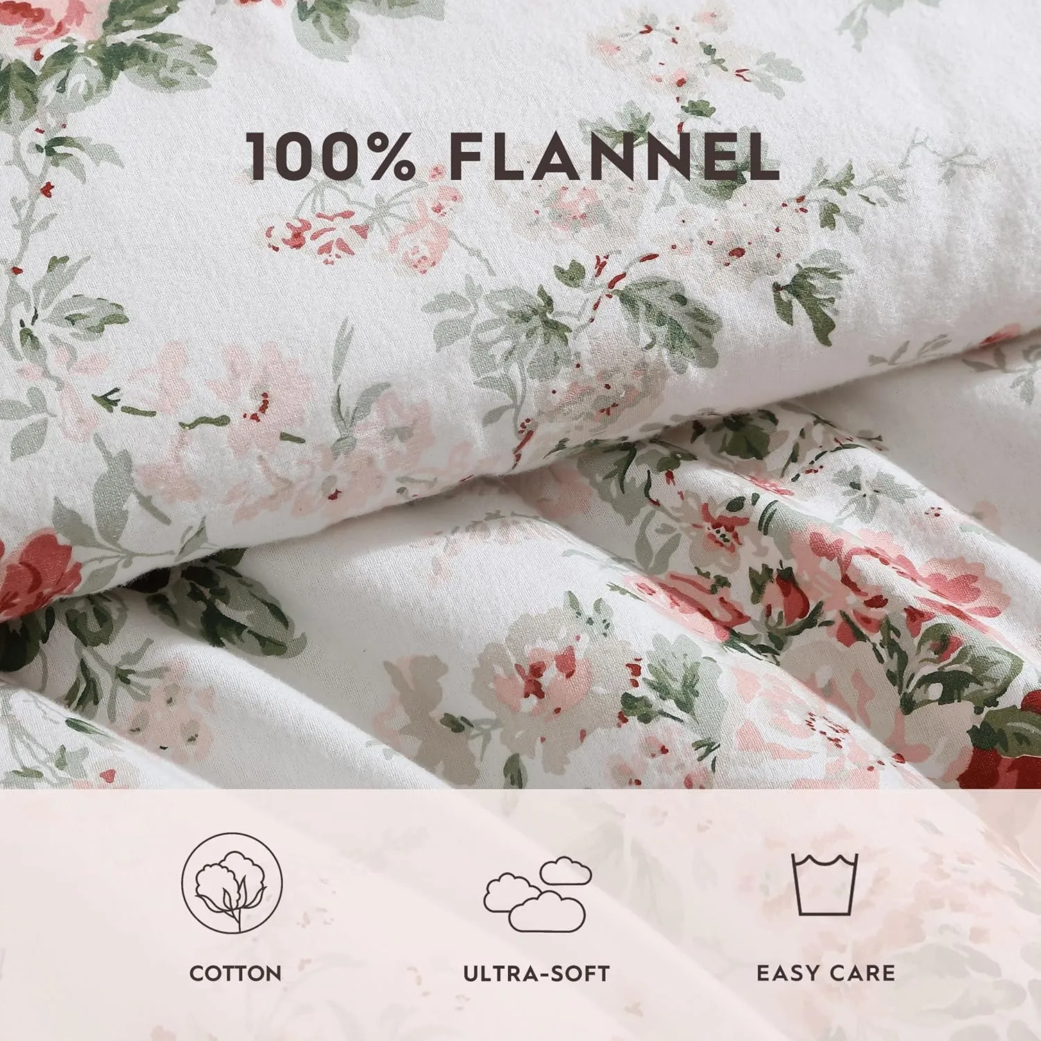 Laura Ashley - King Comforter Set, Reversible Brushed Cotton Flannel Bedding with Matching Shams, Luxuriously Soft & Warm Home Decor (Ashfield Red, King)
