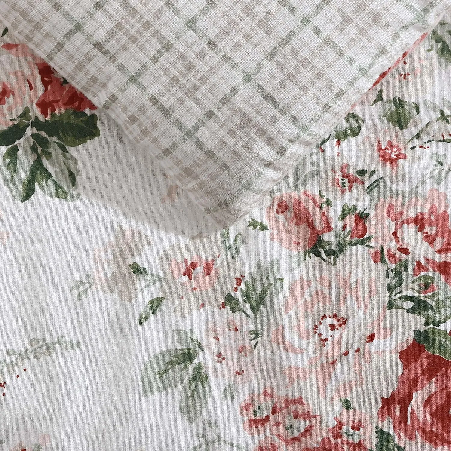 Laura Ashley - King Comforter Set, Reversible Brushed Cotton Flannel Bedding with Matching Shams, Luxuriously Soft & Warm Home Decor (Ashfield Red, King)
