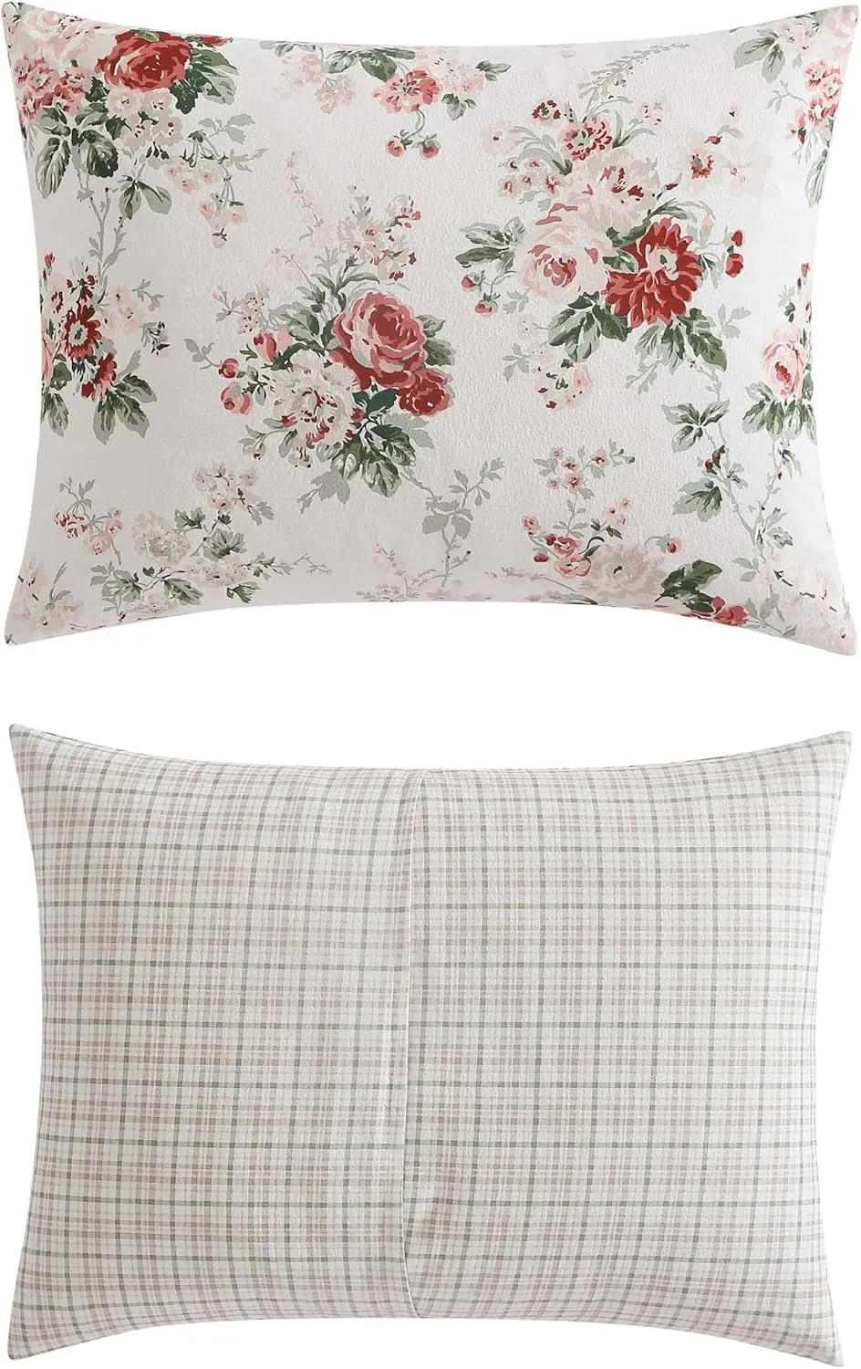 Laura Ashley - King Comforter Set, Reversible Brushed Cotton Flannel Bedding with Matching Shams, Luxuriously Soft & Warm Home Decor (Ashfield Red, King)