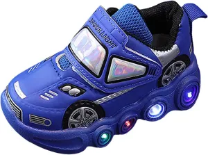 Light Up Toddler Boys Shoes Car Pattern LED Luminous Sport Sneaker, Little Fashion Cute Soft Sole Toddler Athletic Shoe