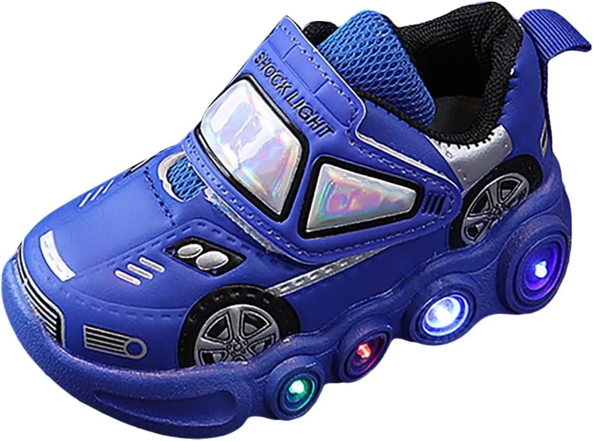 Light Up Toddler Boys Shoes Car Pattern LED Luminous Sport Sneaker, Little Fashion Cute Soft Sole Toddler Athletic Shoe