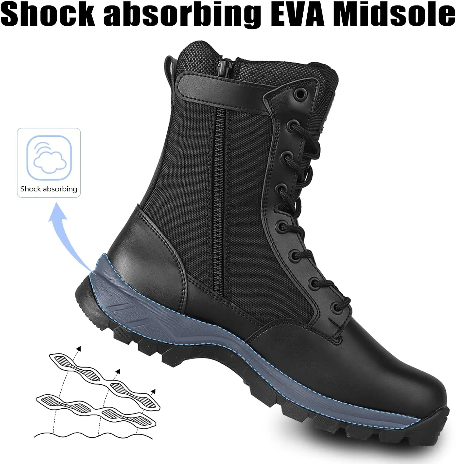 Lightweight Military Tactical Boots for Men Durable YKK Side Zipper Police Army Combat Jungle Breathable Comfortable Duty Boots