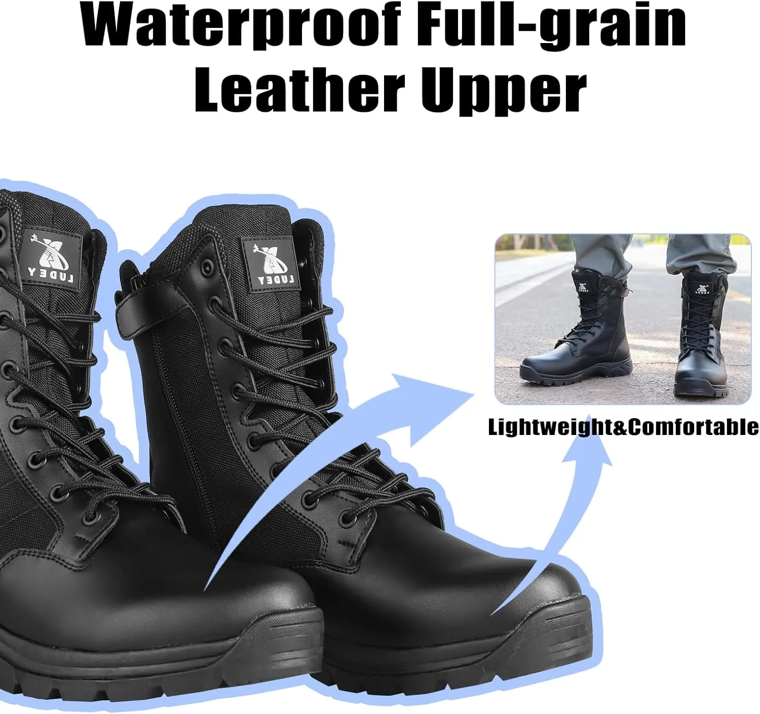 Lightweight Military Tactical Boots for Men Durable YKK Side Zipper Police Army Combat Jungle Breathable Comfortable Duty Boots