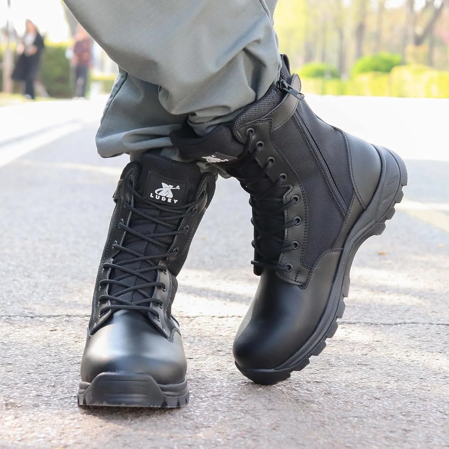 Lightweight Military Tactical Boots for Men Durable YKK Side Zipper Police Army Combat Jungle Breathable Comfortable Duty Boots