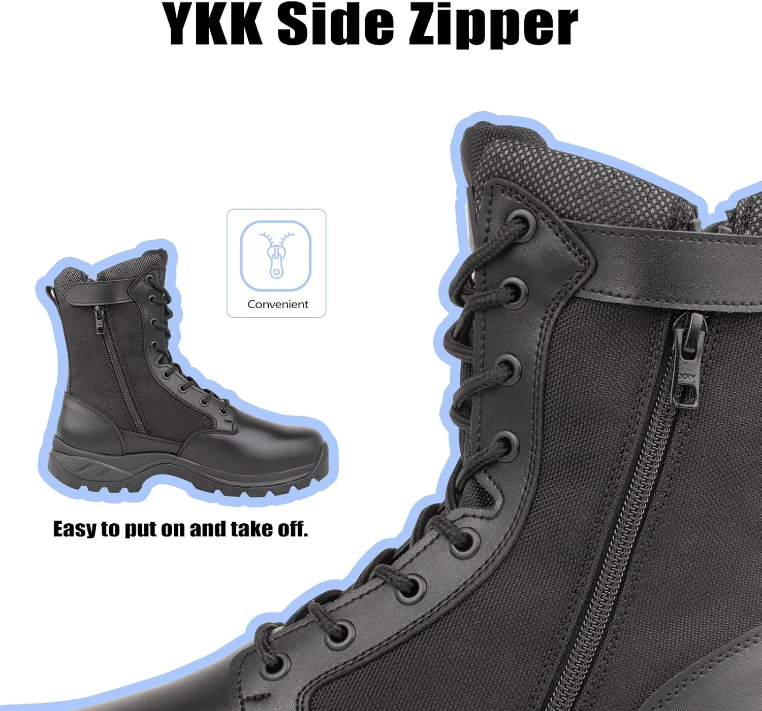 Lightweight Military Tactical Boots for Men Durable YKK Side Zipper Police Army Combat Jungle Breathable Comfortable Duty Boots