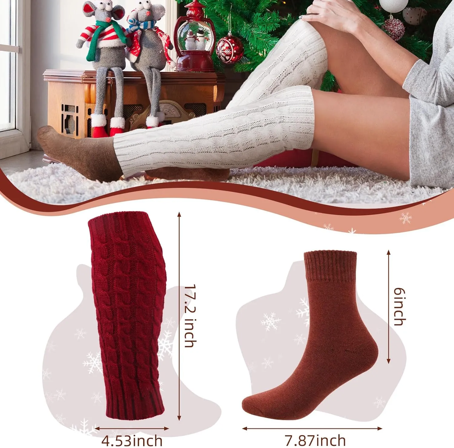 Liitrsh 12 Pairs Leg Warmers for Women and Wool Socks Set, Winter Long Knit Boot Socks, Warm Thick