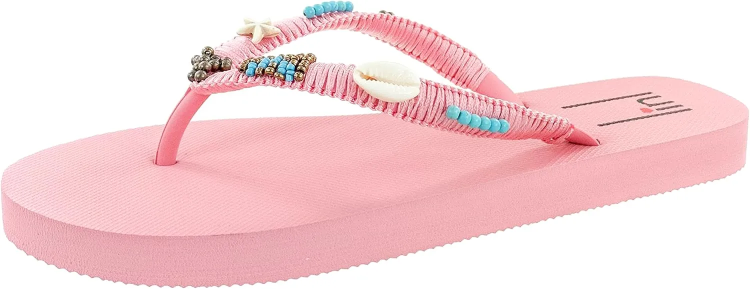 linl handmade women flip flop sandal with beads natural seashell rubber thong indoor and outdoor