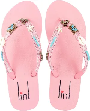 linl handmade women flip flop sandal with beads natural seashell rubber thong indoor and outdoor