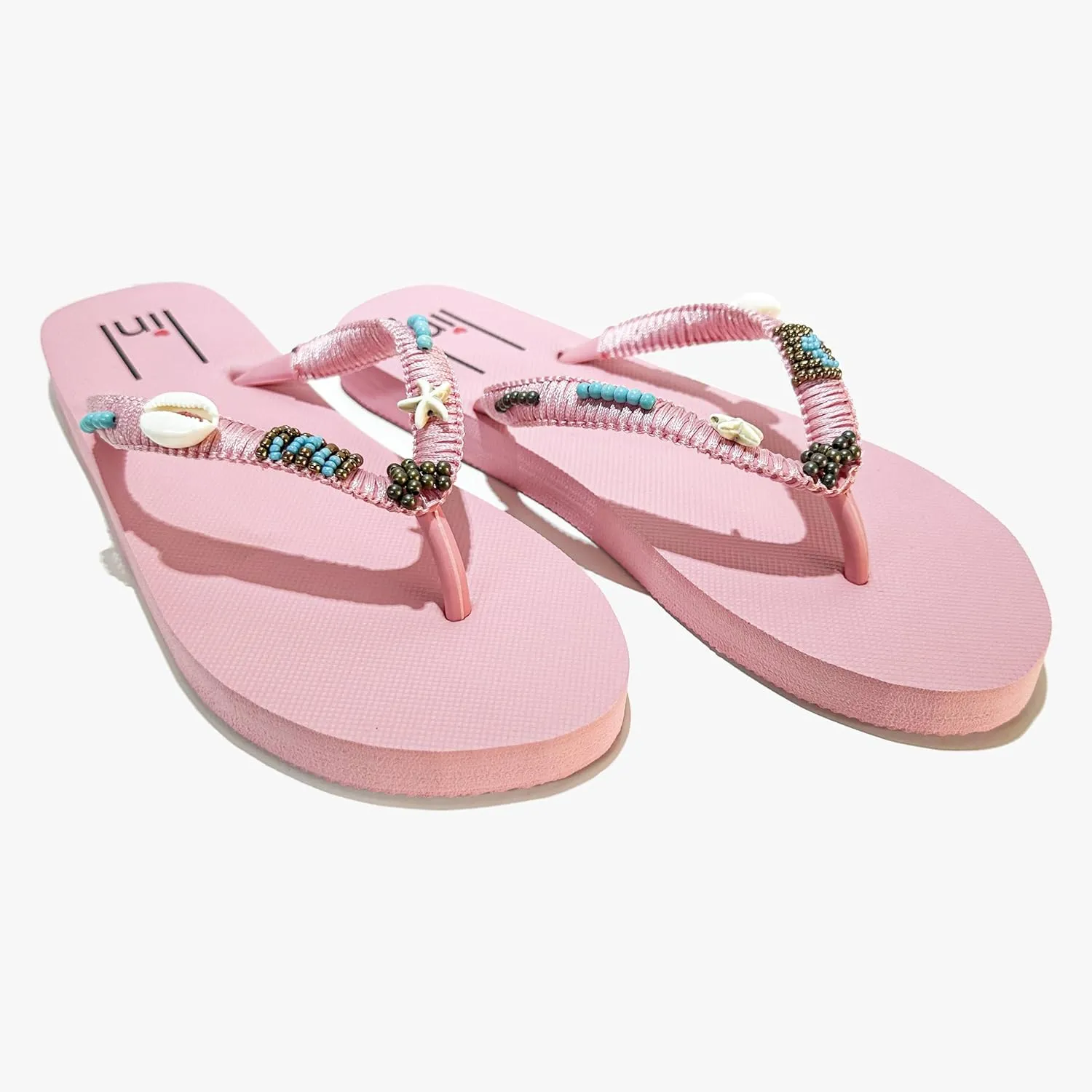 linl handmade women flip flop sandal with beads natural seashell rubber thong indoor and outdoor