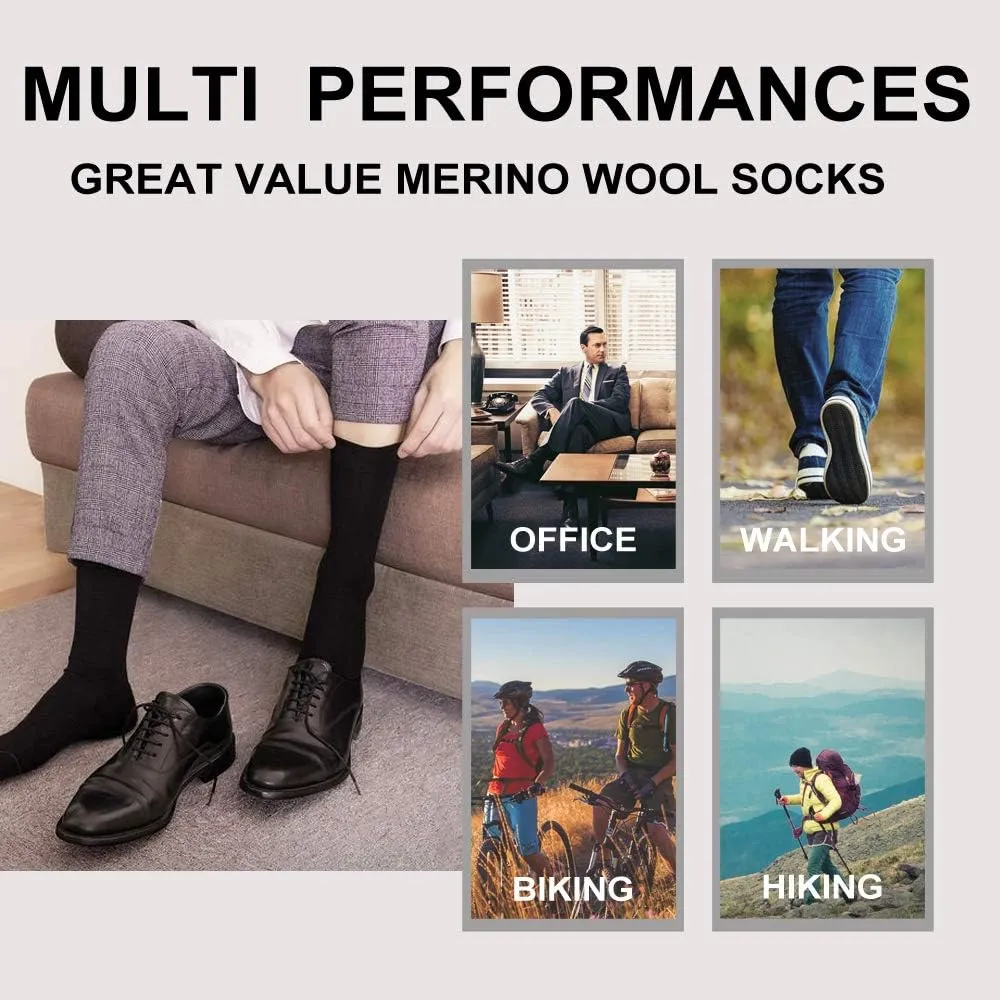 LIXIA Men's Thin Merino Wool Socks, Cozy Casual Winter Warm Breathable Mid-calf Dress Socks 3/6 Pairs Pack
