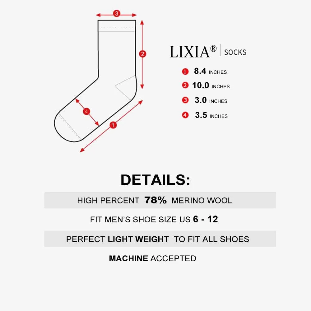 LIXIA Men's Thin Merino Wool Socks, Cozy Casual Winter Warm Breathable Mid-calf Dress Socks 3/6 Pairs Pack