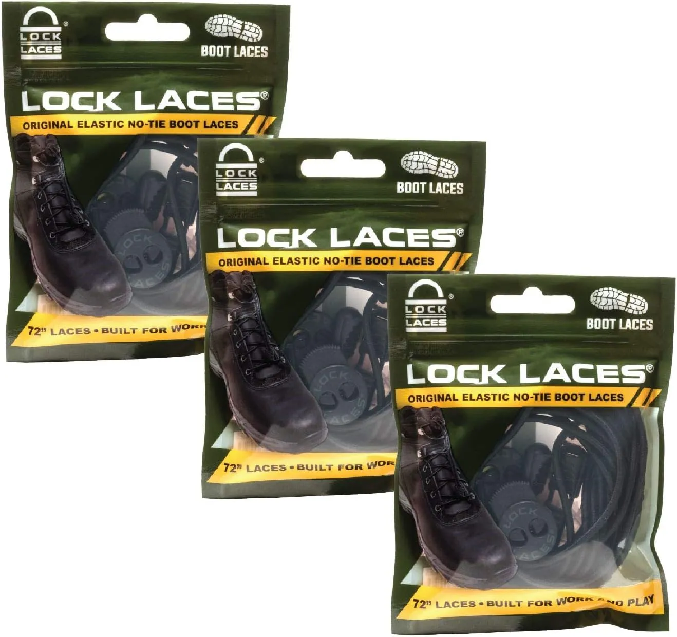 Lock Laces (3 Pair Premium Heavy Duty Elastic No Tie Laces for Boots, Sneakers and Shoes